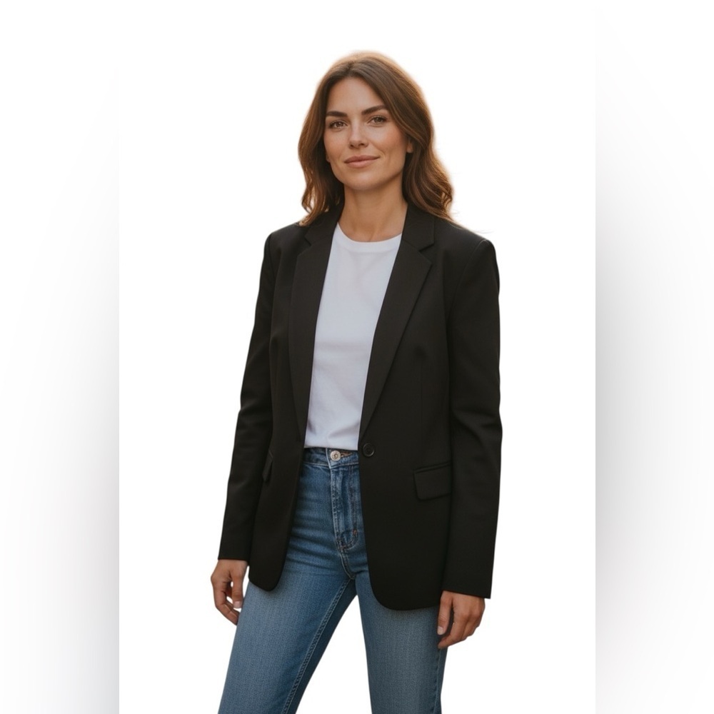 Lands’ End Black Blazer Jacket Women’s 16W Classic Fit One-Button Work Career